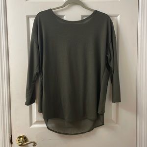 Army green women’s long sleeved tee with flowy back